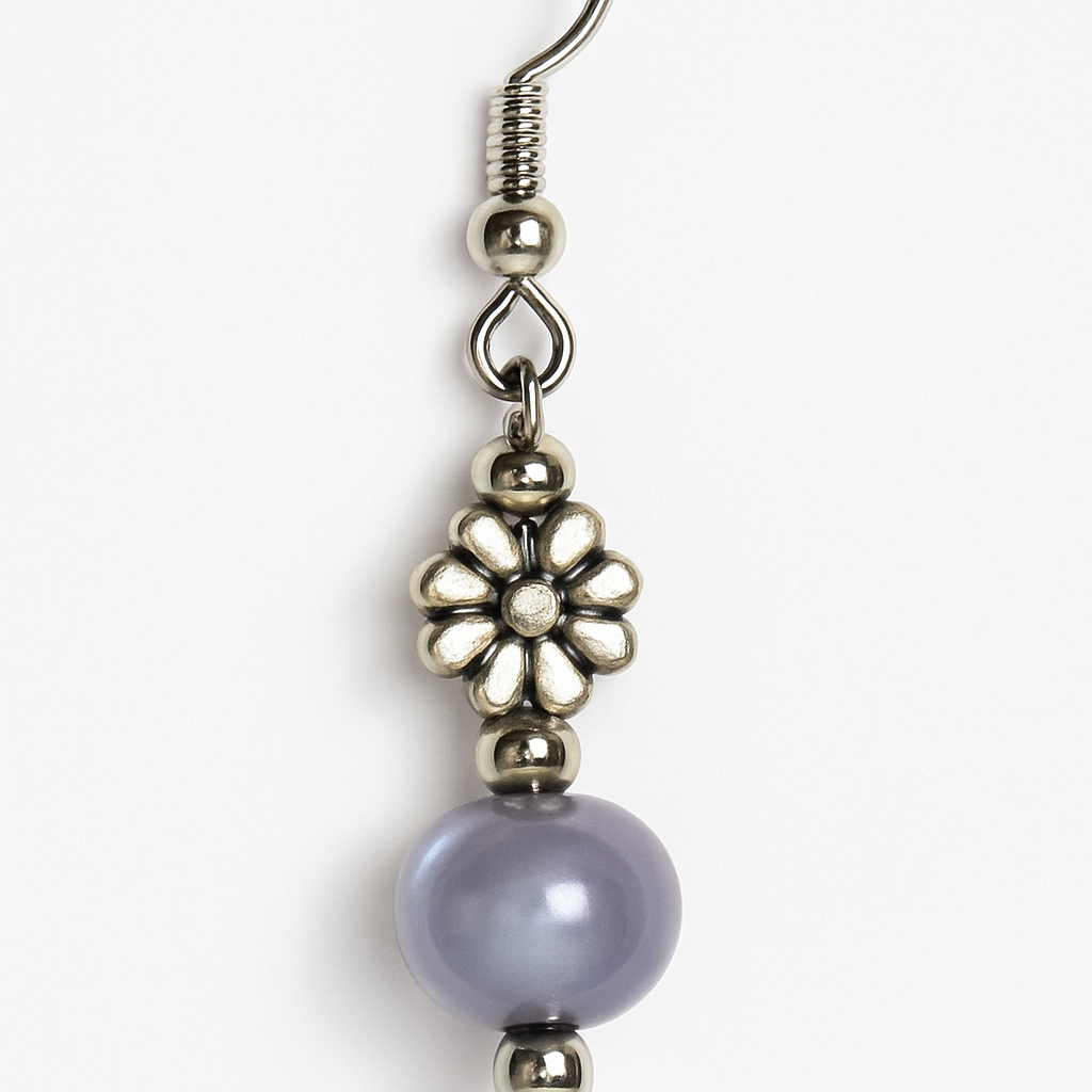 Purple Beaded Flower Drop Earrings
