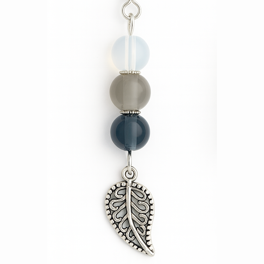 Blue & Gray Beaded Leaf Drop Earrings