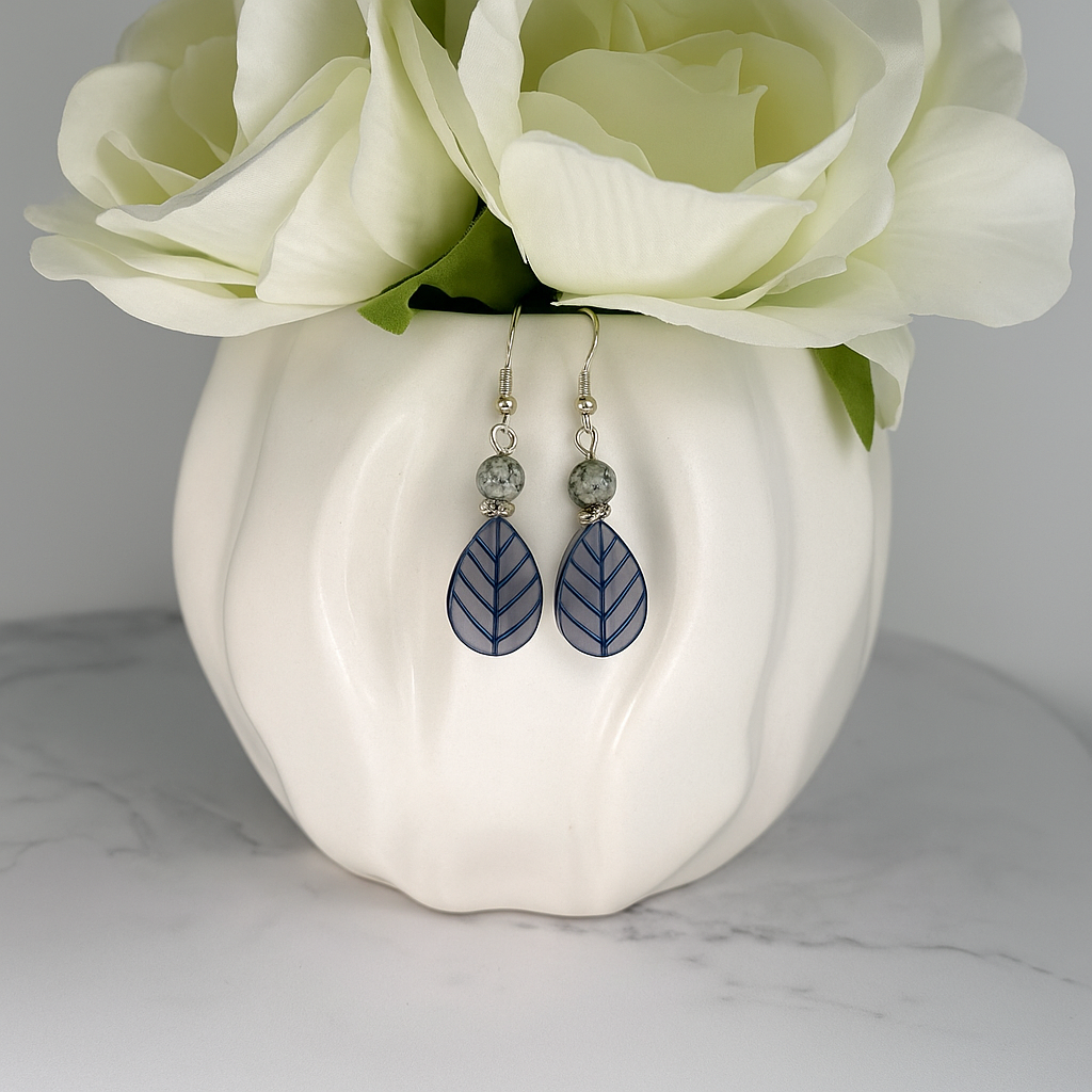 Gray & Blue Leaf Drop Earrings
