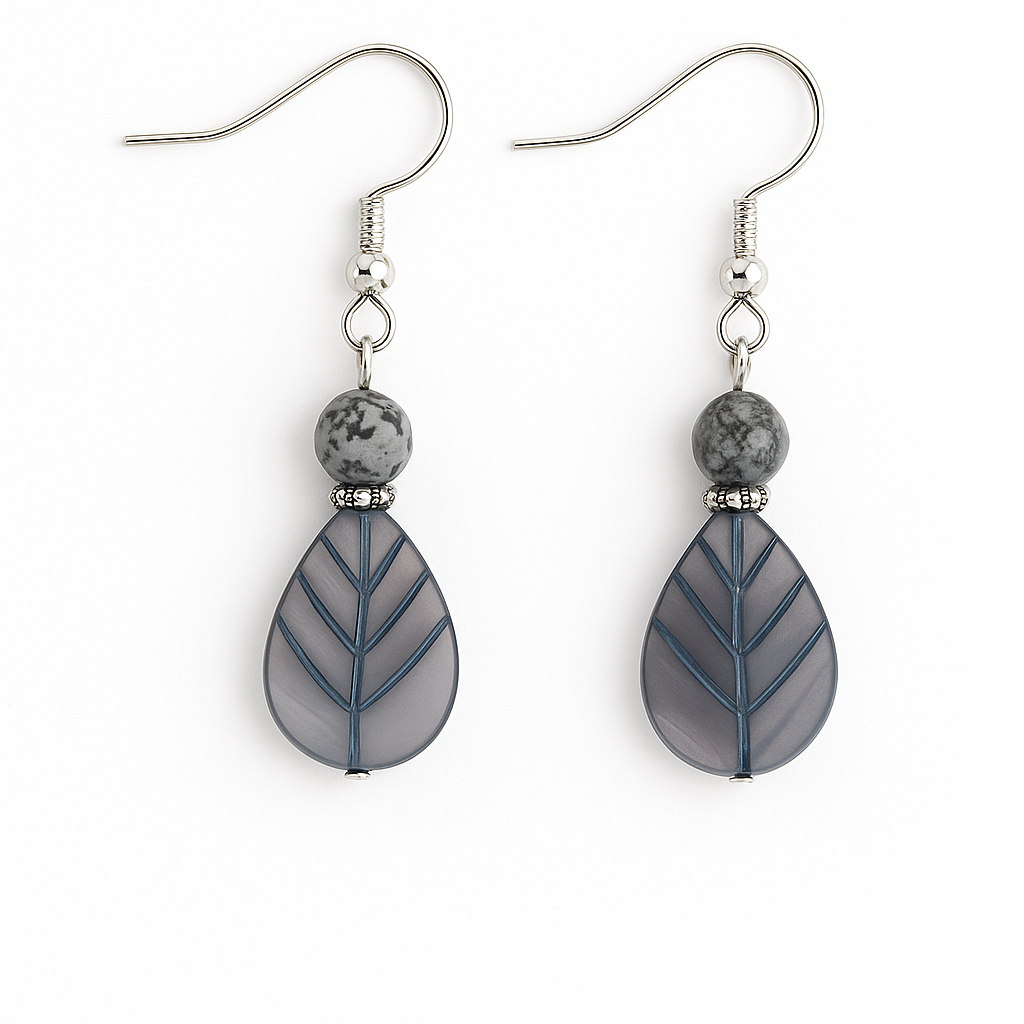 Gray & Blue Leaf Drop Earrings