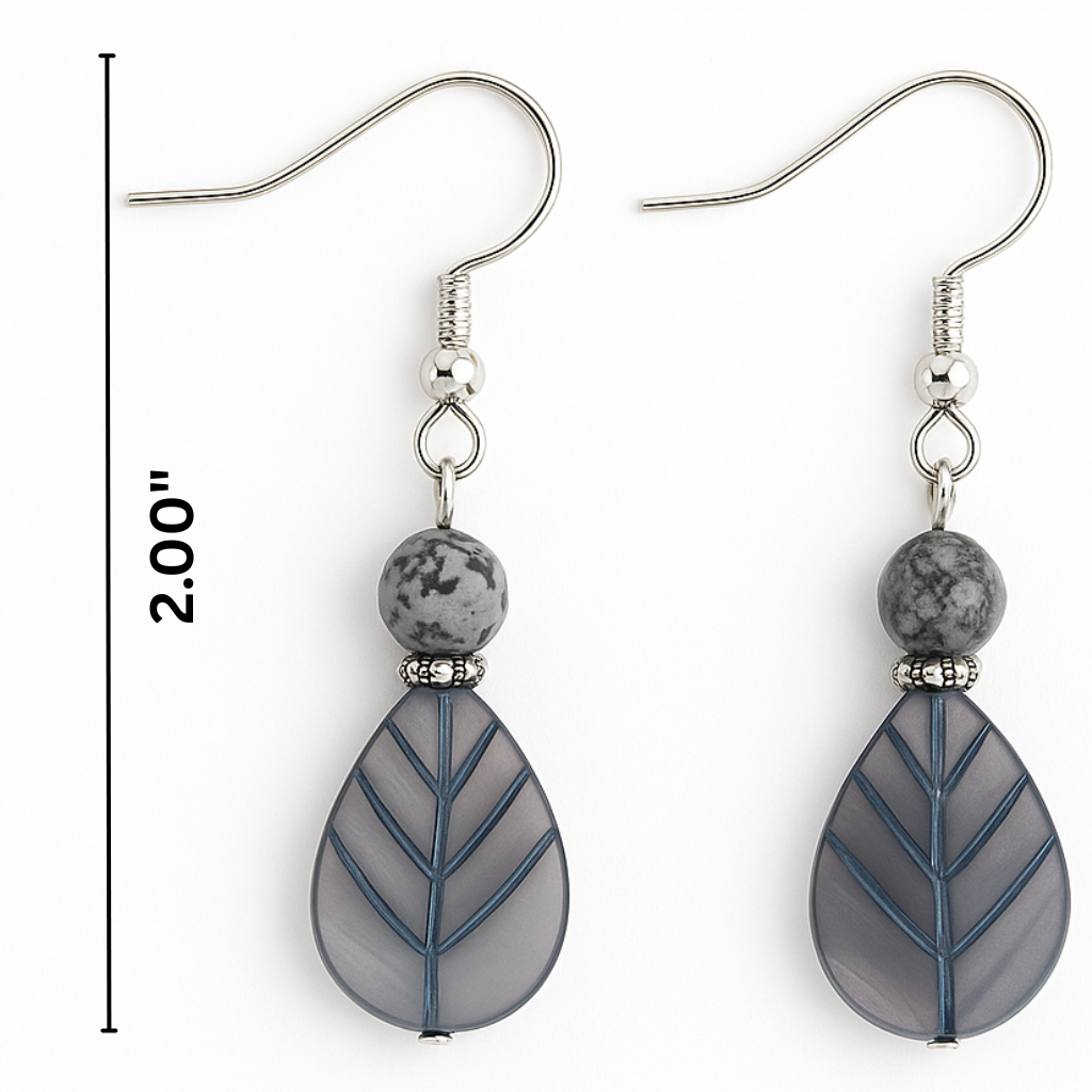 Gray & Blue Leaf Drop Earrings