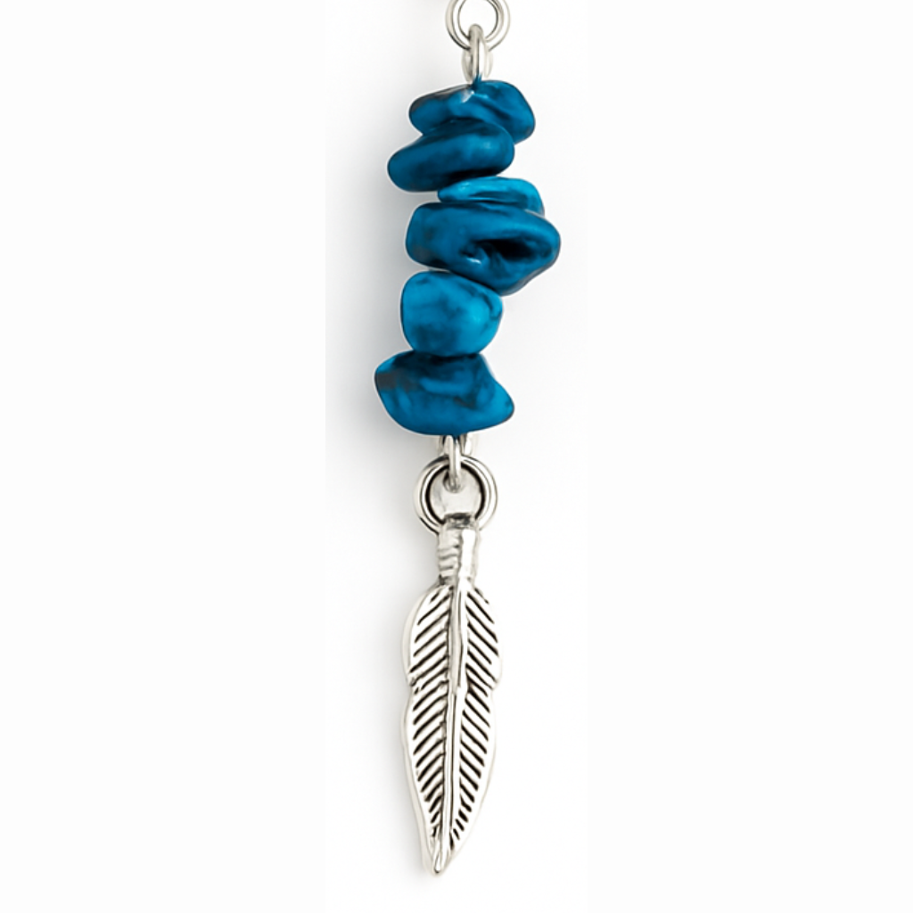 Turquoise & Blue Stone Chip Feather Drop Earrings