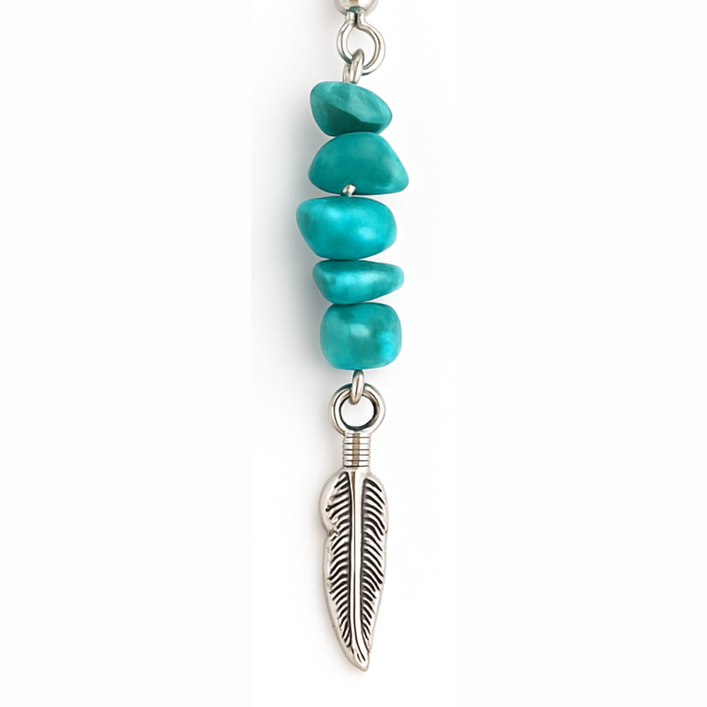 Turquoise & Blue Stone Chip Feather Drop Earrings