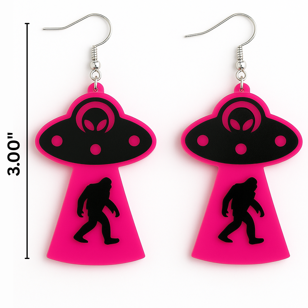 Pink UFO & Bigfoot Statement Earrings