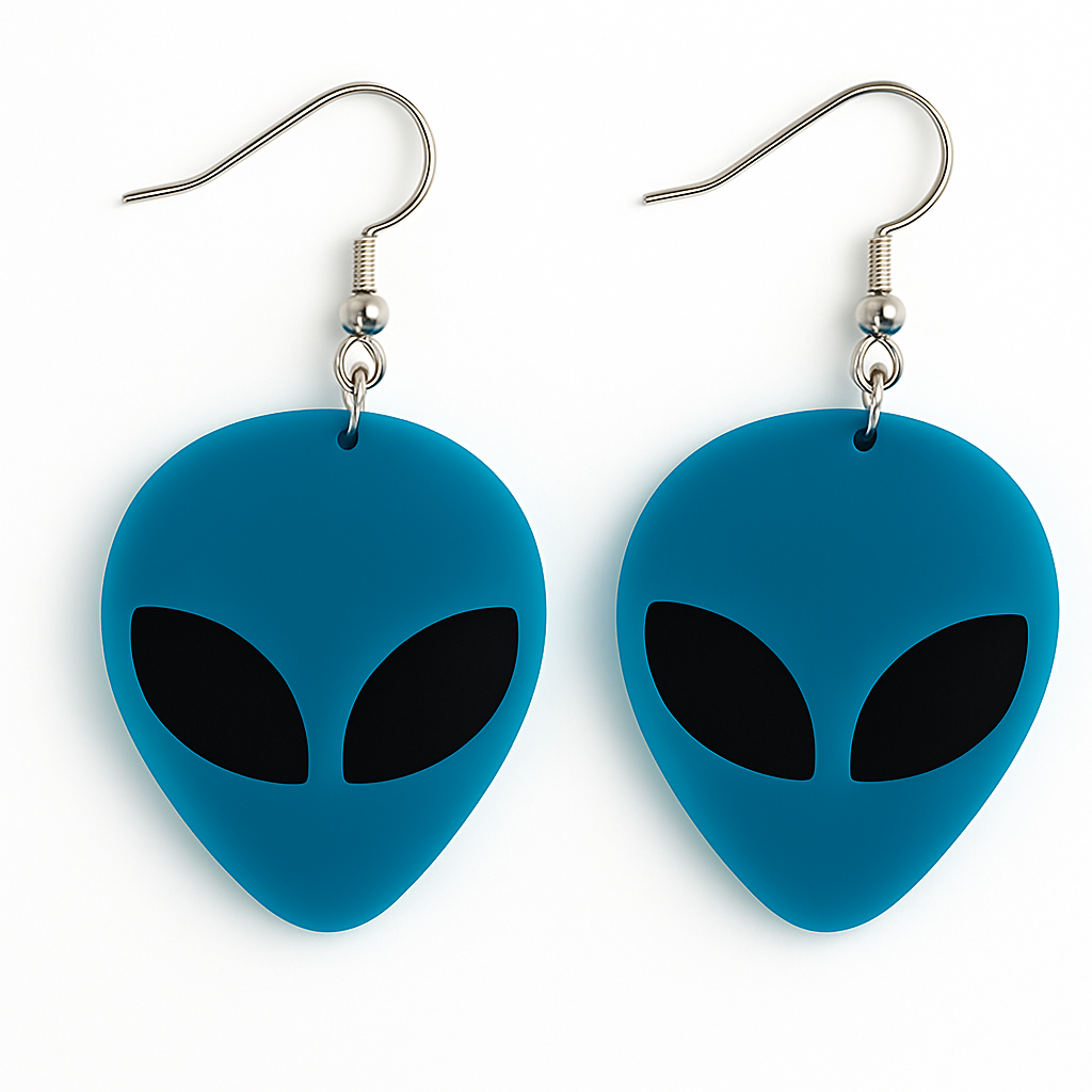 Alien Head Acrylic Earrings – Neon Yellow or Blue