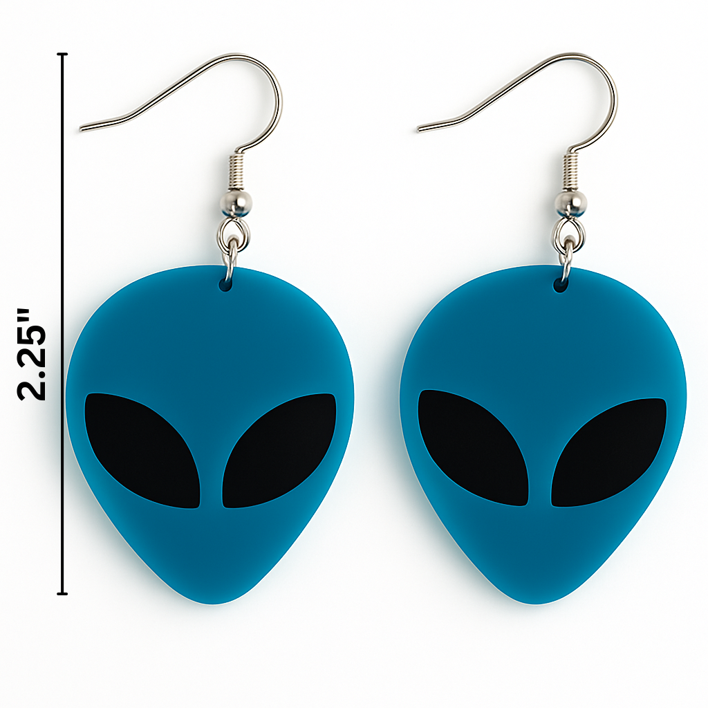 Alien Head Acrylic Earrings – Neon Yellow or Blue