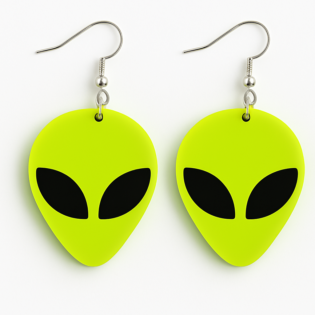 Alien Head Acrylic Earrings – Neon Yellow or Blue