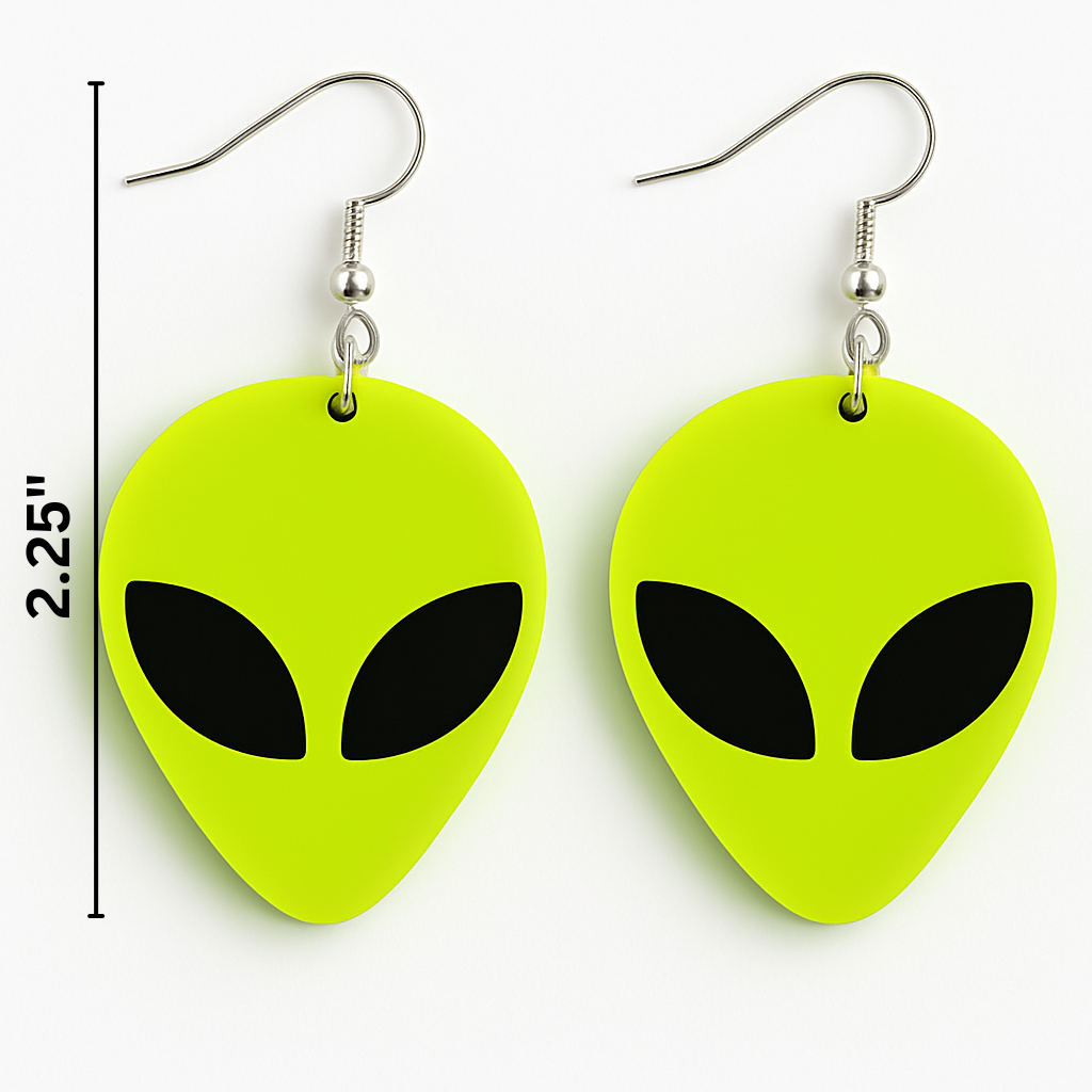 Alien Head Acrylic Earrings – Neon Yellow or Blue