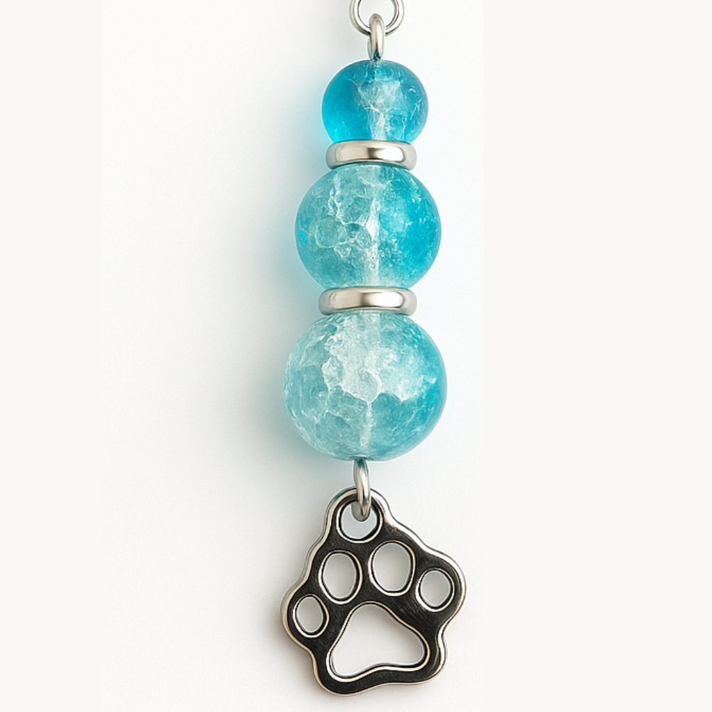 Blue Beaded Paw Print Drop Earrings