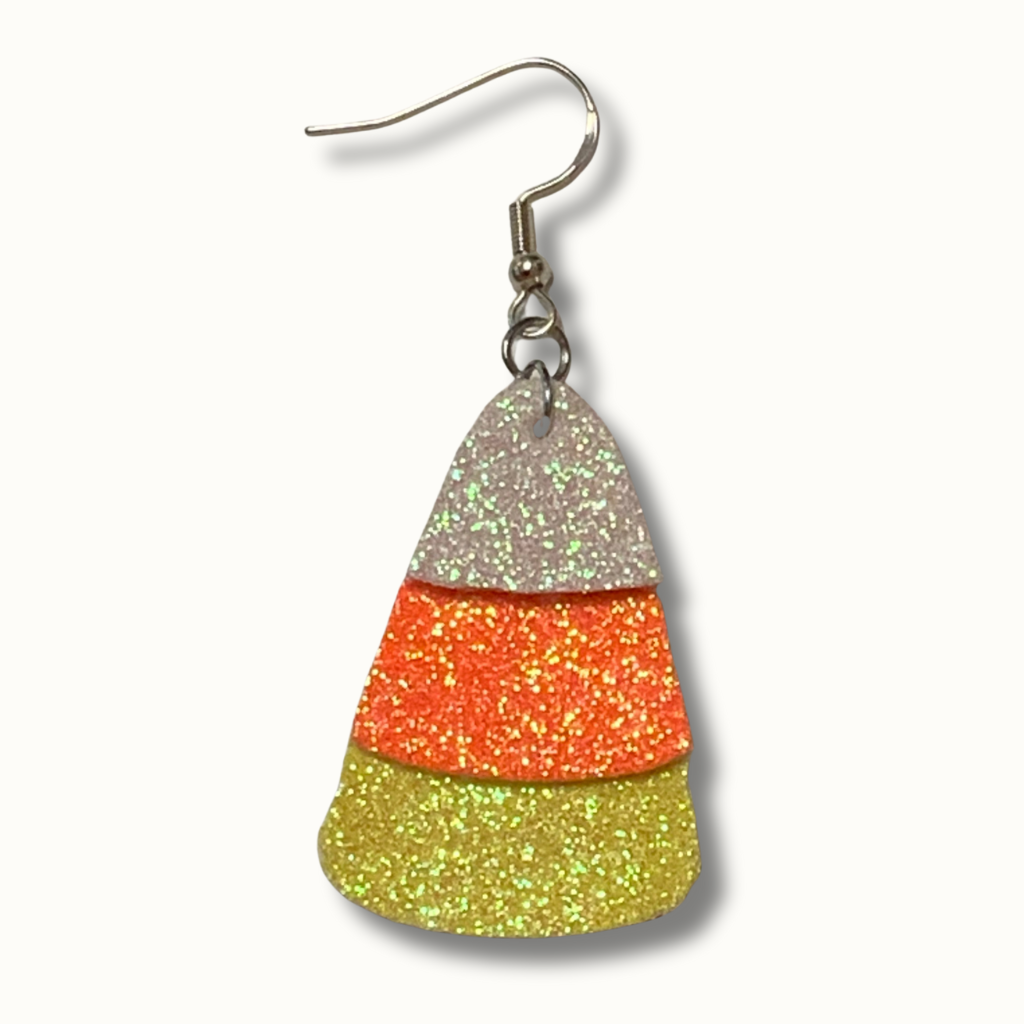 Halloween Glow Earrings – Candy Corn & Ghost | Lightweight Glitter Faux Leather | Glow in the Dark