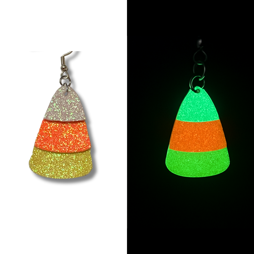 Halloween Glow Earrings – Candy Corn & Ghost | Lightweight Glitter Faux Leather | Glow in the Dark