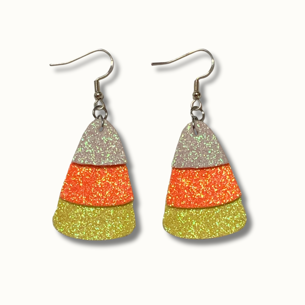 Halloween Glow Earrings – Candy Corn & Ghost | Lightweight Glitter Faux Leather | Glow in the Dark