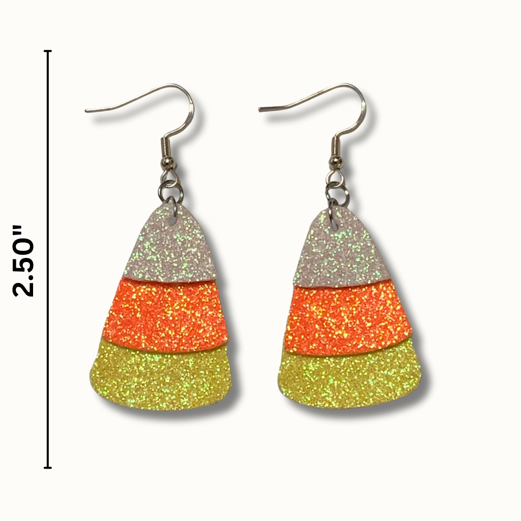 Halloween Glow Earrings – Candy Corn & Ghost | Lightweight Glitter Faux Leather | Glow in the Dark