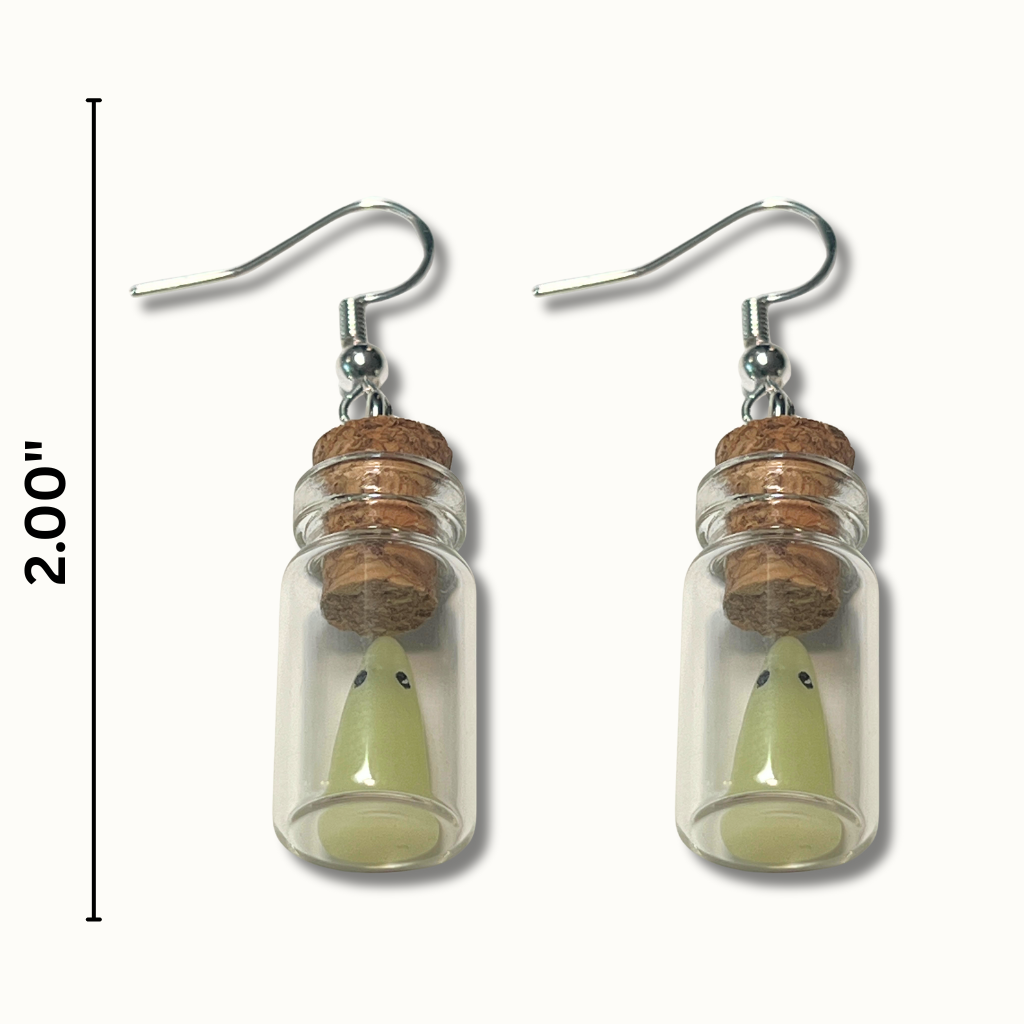 Glow-in-the-Dark Ghost in a Bottle Earrings | Lightweight Acrylic Halloween Jewelry