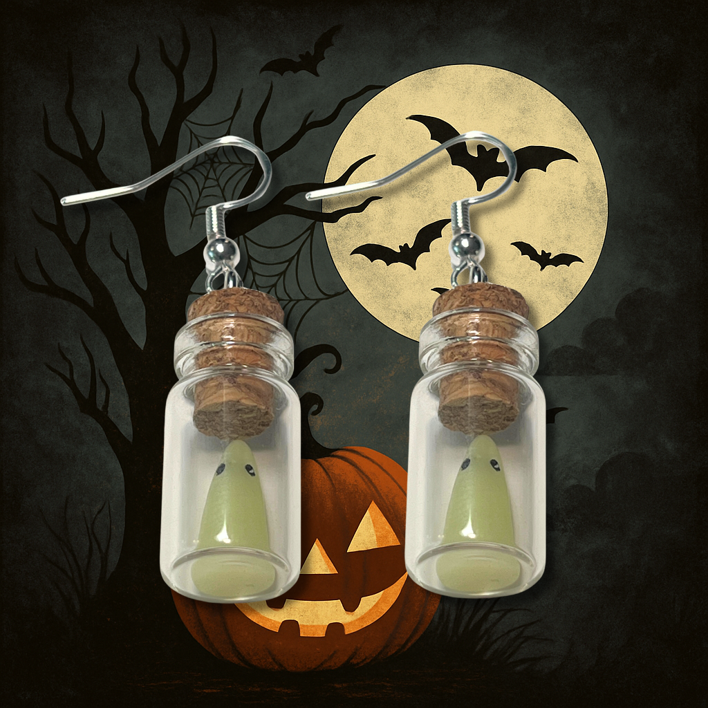 Glow-in-the-Dark Ghost in a Bottle Earrings | Lightweight Acrylic Halloween Jewelry
