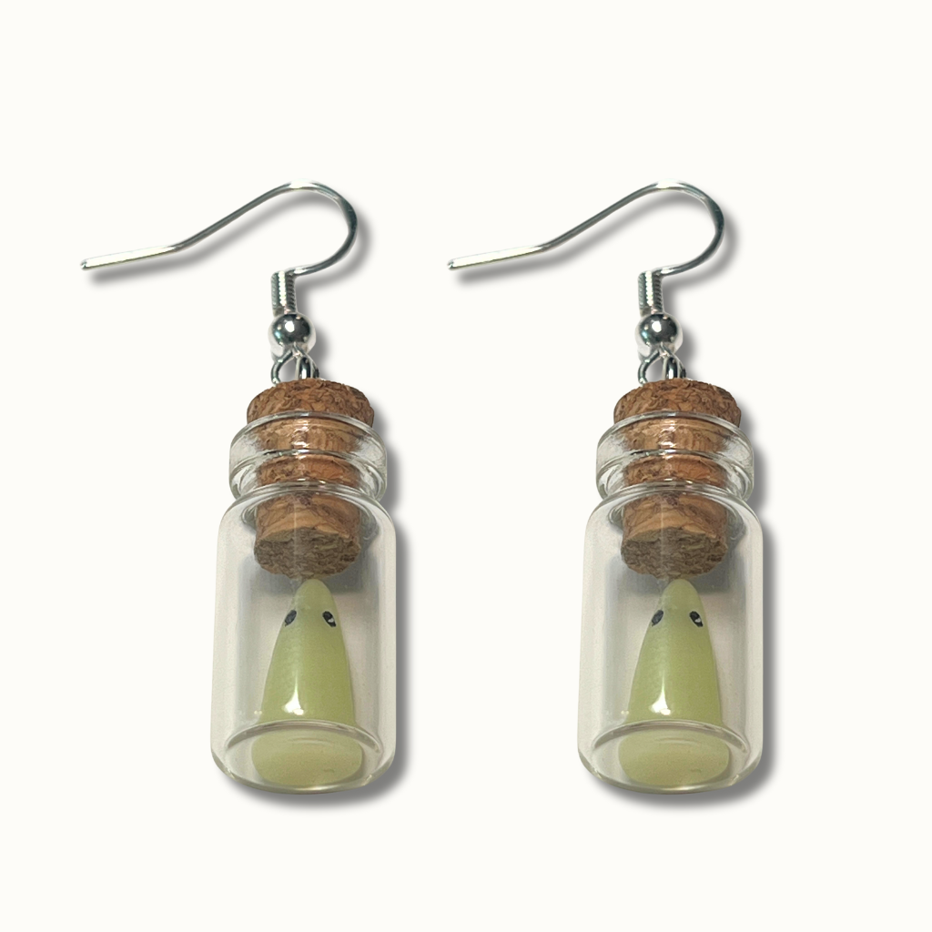 Glow-in-the-Dark Ghost in a Bottle Earrings | Lightweight Acrylic Halloween Jewelry