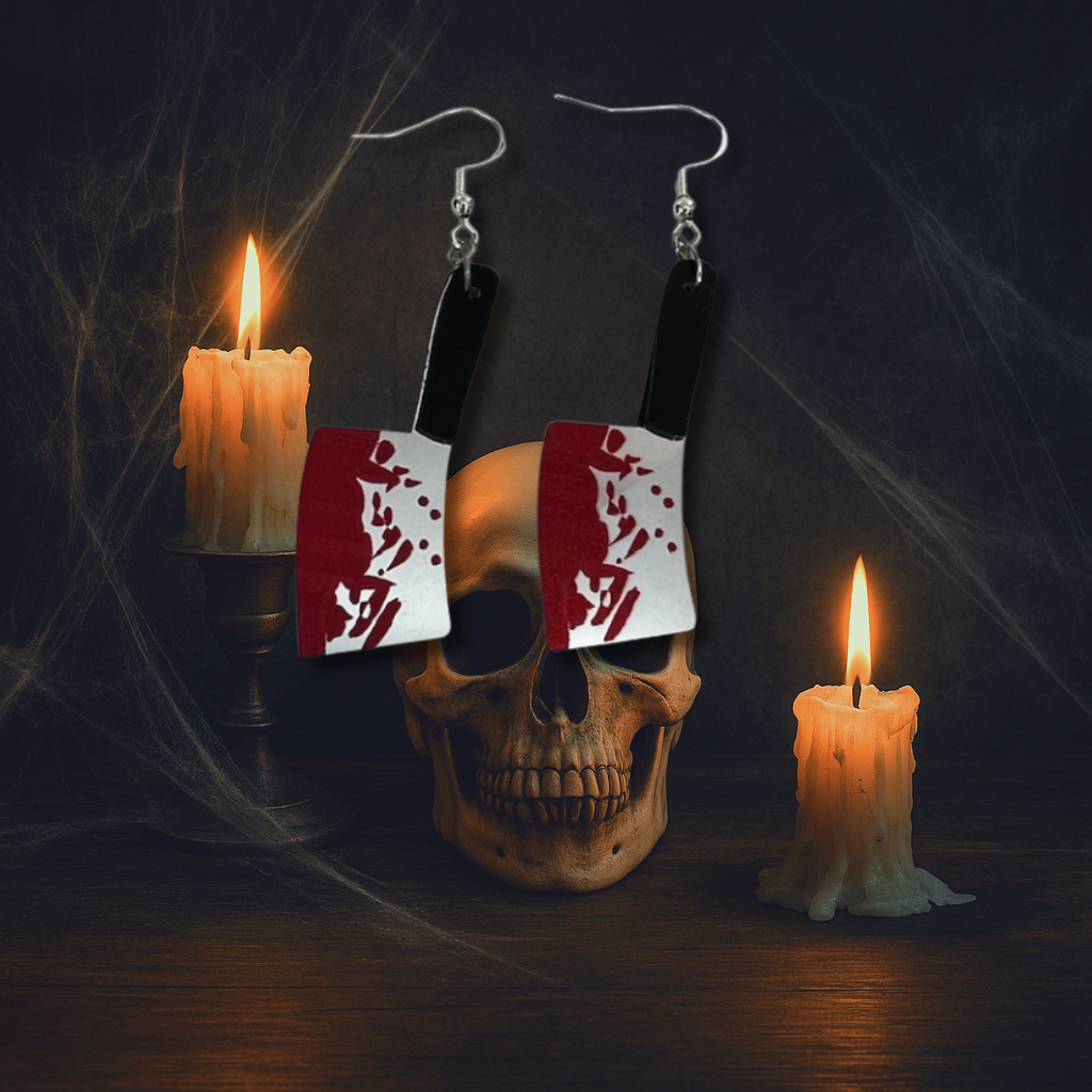Bloody Blade Earrings – Cleaver & Guillotine | Mirrored Acrylic Halloween Accessories