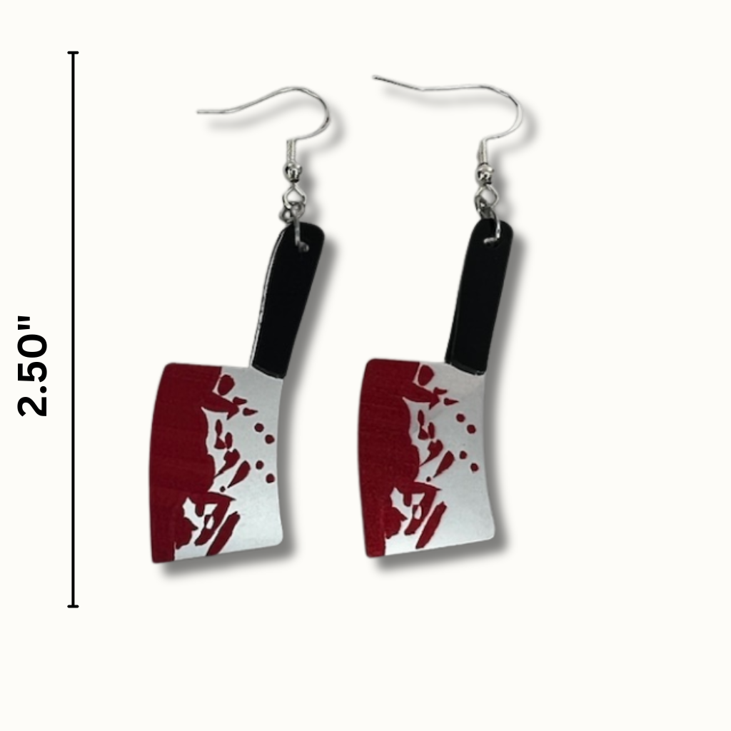 Bloody Blade Earrings – Cleaver & Guillotine | Mirrored Acrylic Halloween Accessories
