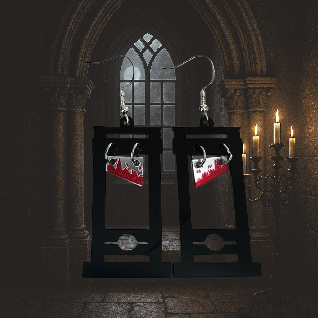 Bloody Blade Earrings – Cleaver & Guillotine | Mirrored Acrylic Halloween Accessories