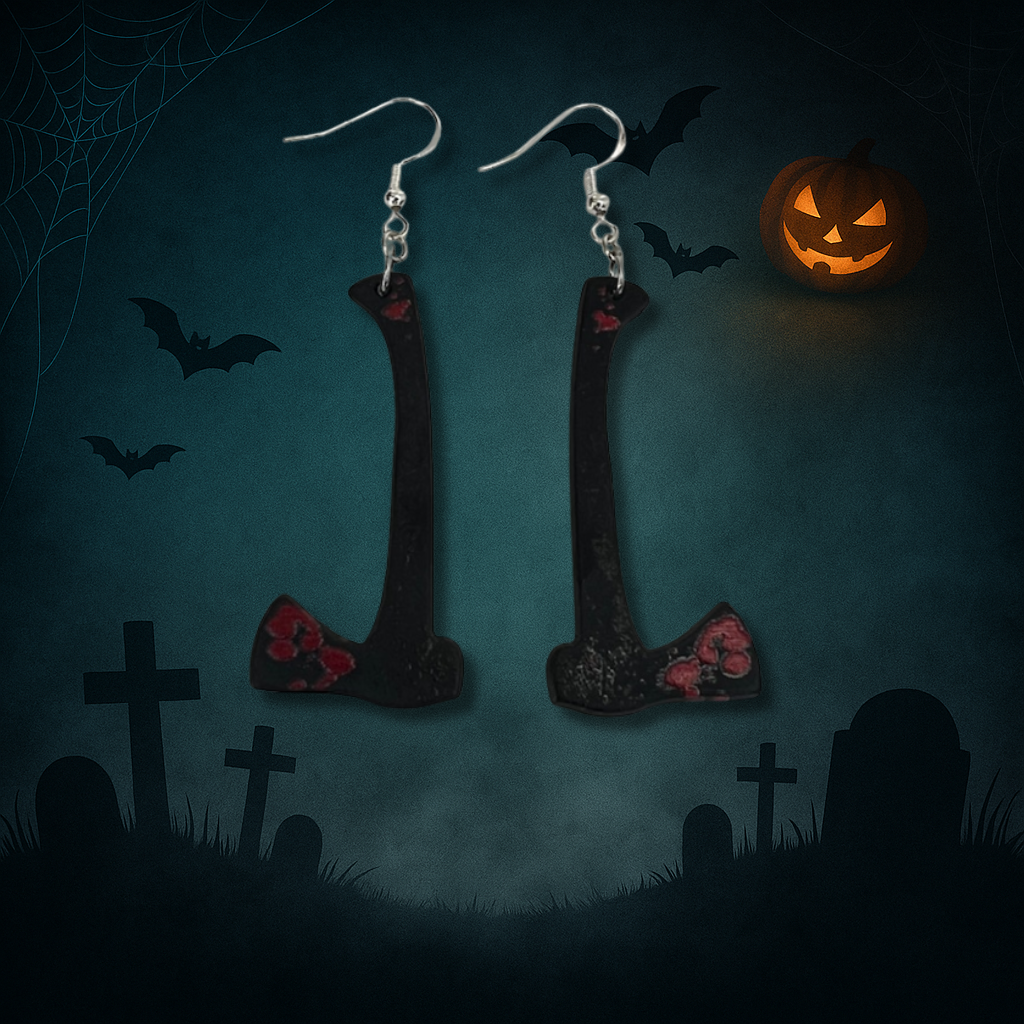 Bloody Tools Earrings – Scissors, Cleaver & Axe | Matte Halloween Accessories