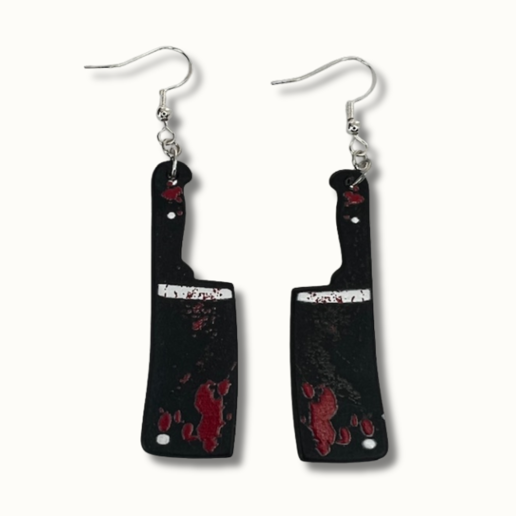 Bloody Tools Earrings – Scissors, Cleaver & Axe | Matte Halloween Accessories