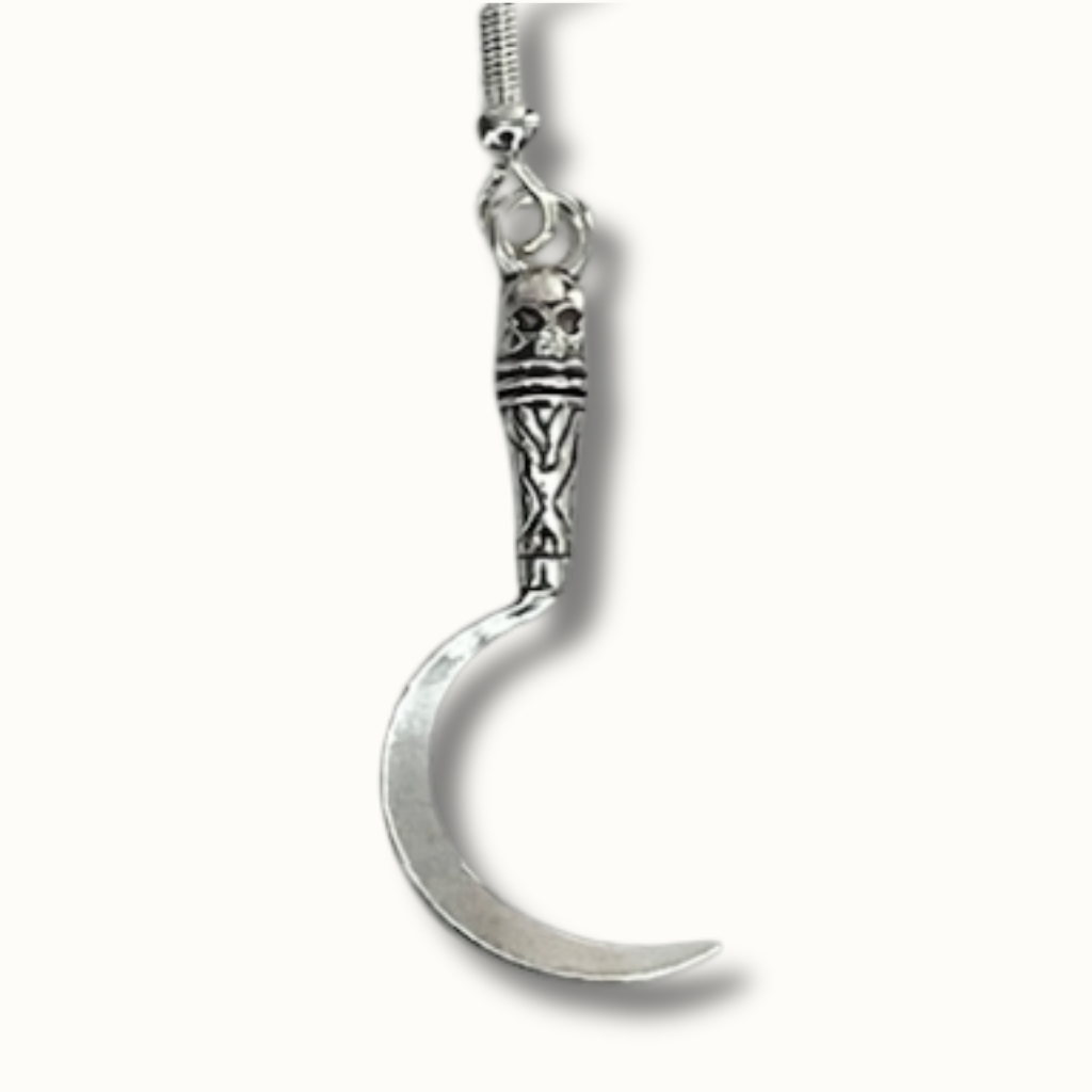 Scythe Earrings | Lightweight Silver-Tone Halloween Accessories