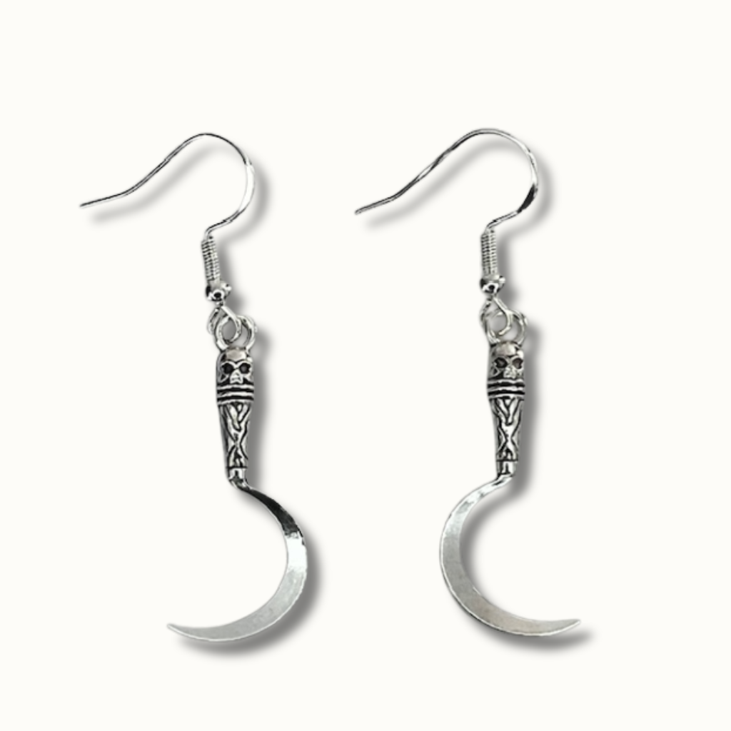 Scythe Earrings | Lightweight Silver-Tone Halloween Accessories
