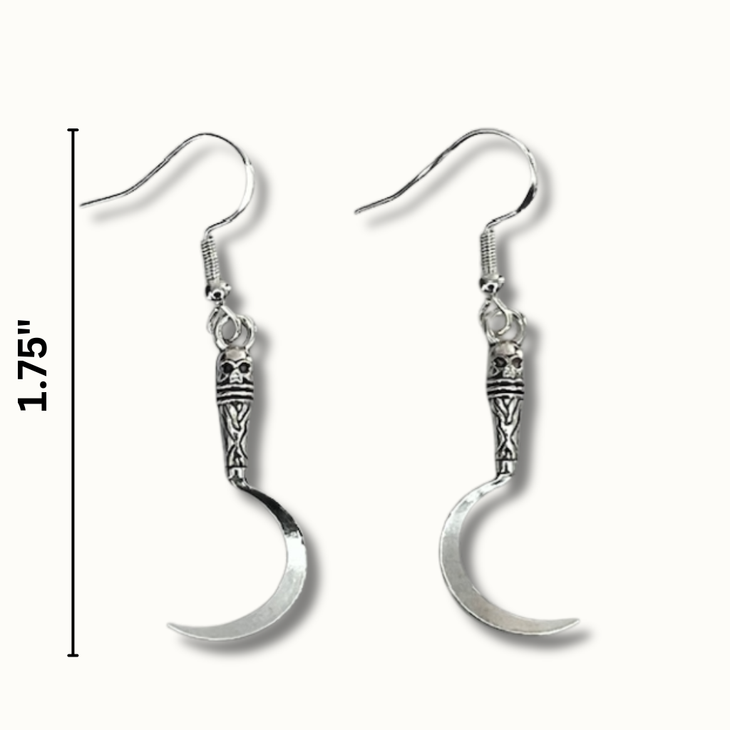 Scythe Earrings | Lightweight Silver-Tone Halloween Accessories