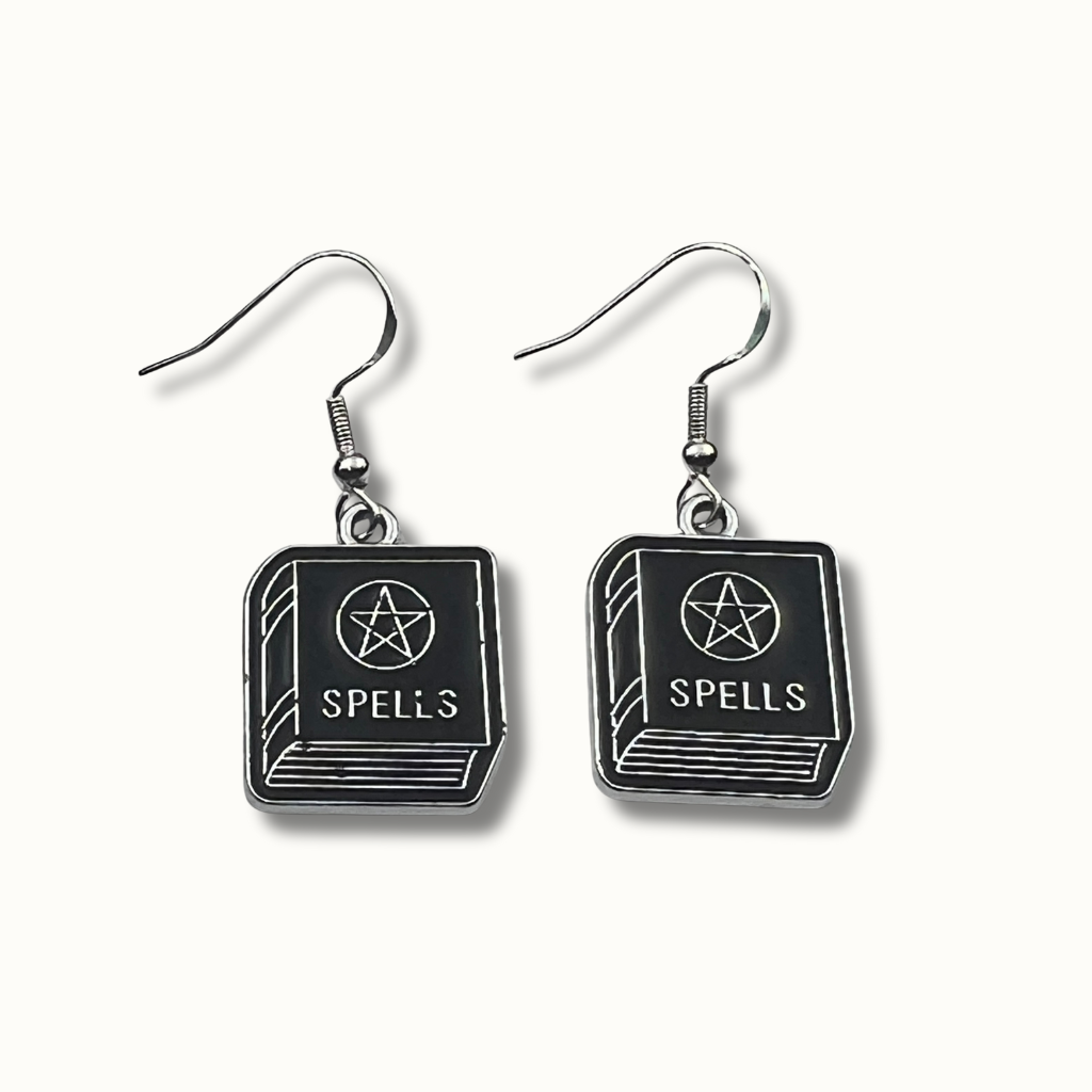 Spell Book Earrings | Silver-Tone Witchy Halloween Accessories