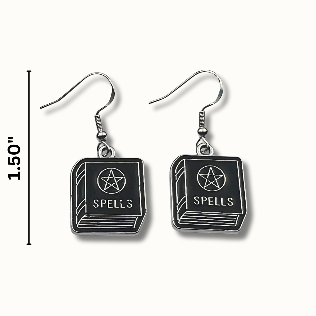 Spell Book Earrings | Silver-Tone Witchy Halloween Accessories