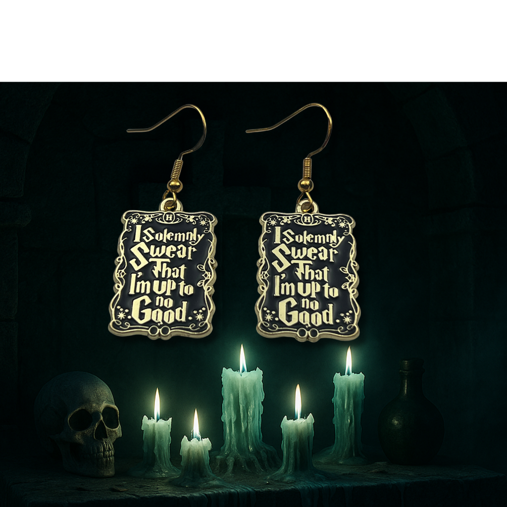 Mischief Earrings | “I Solemnly Swear” Gold-Tone Quote Accessories