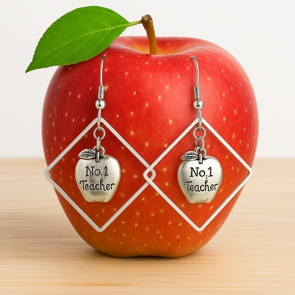 No.1 Teacher Silver Apple Earrings
