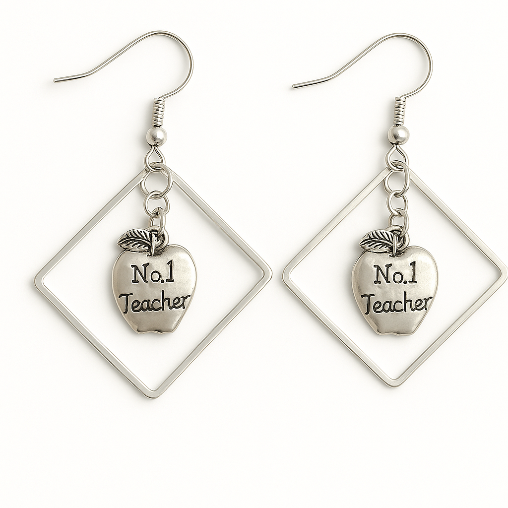 No.1 Teacher Silver Apple Earrings