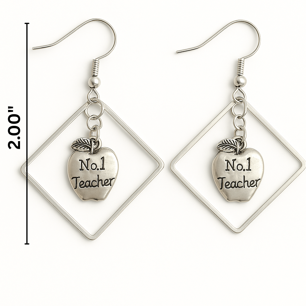 No.1 Teacher Silver Apple Earrings