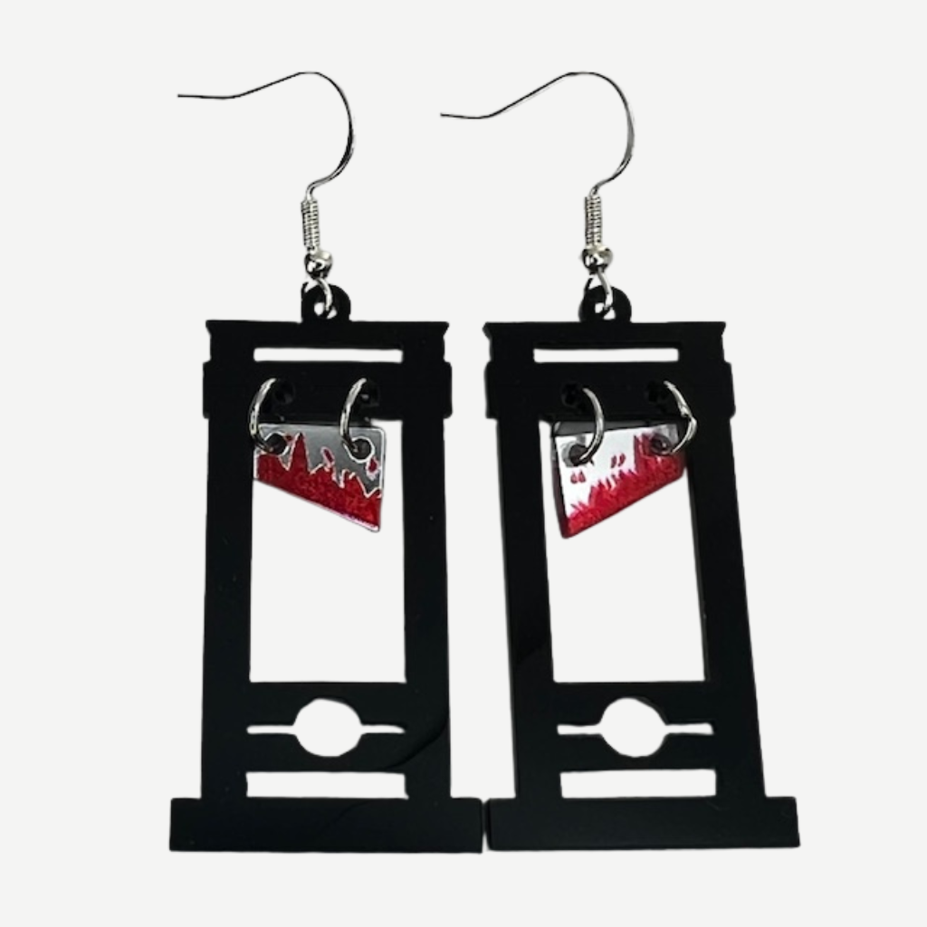 Bloody Blade Earrings – Cleaver & Guillotine | Mirrored Acrylic Halloween Accessories